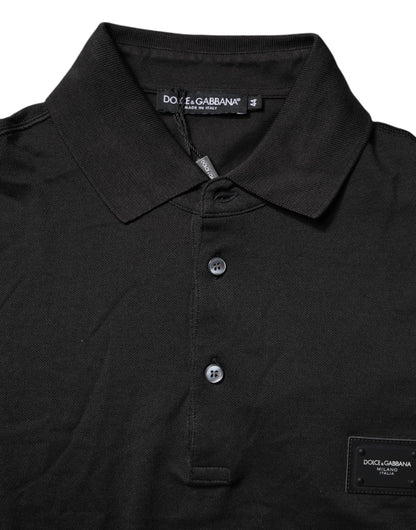 Dolce &amp; Gabbana Dunkelgraues Poloshirt aus Baumwolle mit Logo-Plakette für Herren