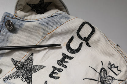 Dolce & Gabbana Light Blue Graffiti Button Down Denim Jacket