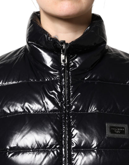 Dolce &amp; Gabbana – Pufferjacke mit durchgehendem Reißverschluss und schwarzem Logo-Schild