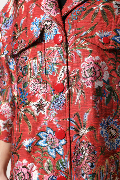 Dolce &amp; Gabbana – Rote Jacquard-Manteljacke mit Knopfleiste und Blumenmuster