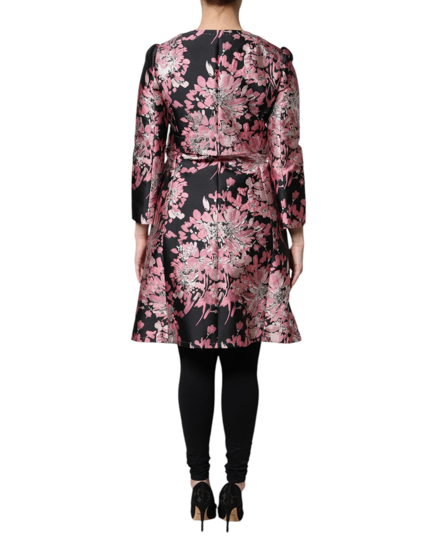 Dolce &amp; Gabbana – Trenchcoatjacke aus Brokat mit Blumenmuster in Rosa und Schwarz
