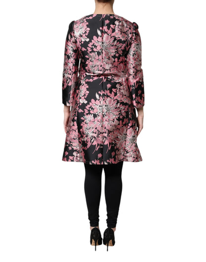 Dolce &amp; Gabbana – Trenchcoatjacke aus Brokat mit Blumenmuster in Rosa und Schwarz