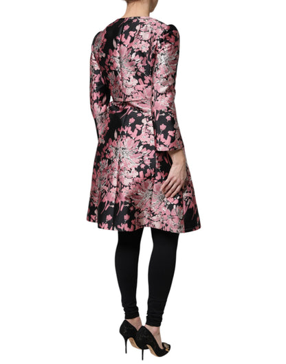 Dolce &amp; Gabbana – Trenchcoatjacke aus Brokat mit Blumenmuster in Rosa und Schwarz
