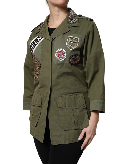 Dolce &amp; Gabbana – Militärgrüne, verzierte Manteljacke „Queen“