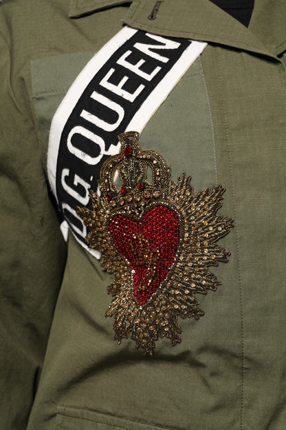 Dolce &amp; Gabbana – Militärgrüne, verzierte Manteljacke „Queen“
