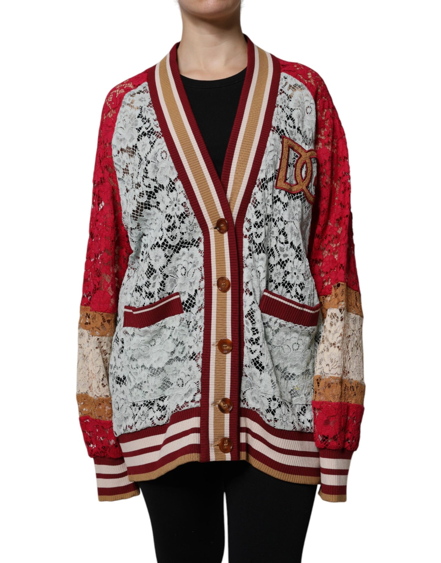 Dolce &amp; Gabbana Mehrfarbiger Cardigan-Pullover mit Blumenspitze