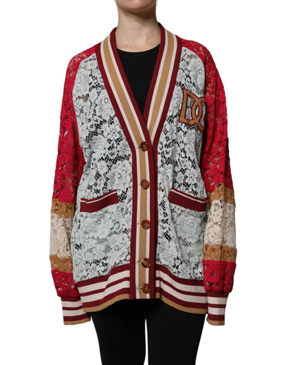 Dolce &amp; Gabbana Mehrfarbiger Cardigan-Pullover mit Blumenspitze
