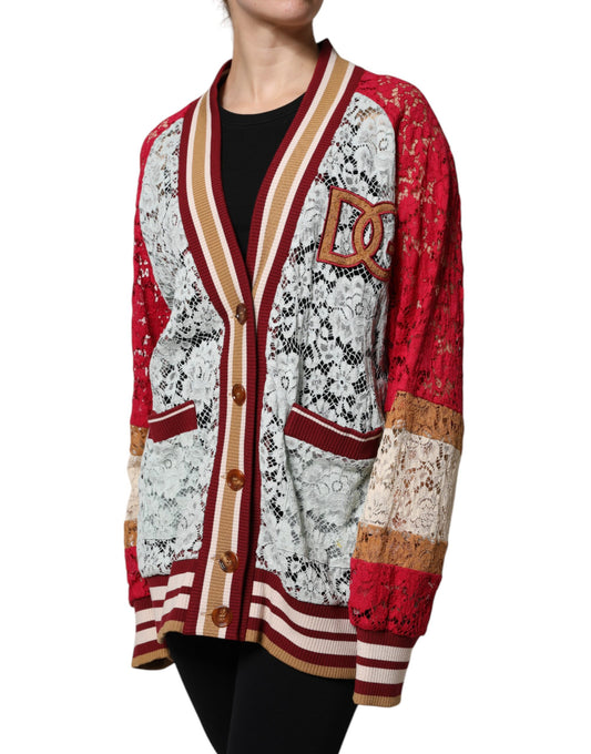 Dolce &amp; Gabbana Mehrfarbiger Cardigan-Pullover mit Blumenspitze