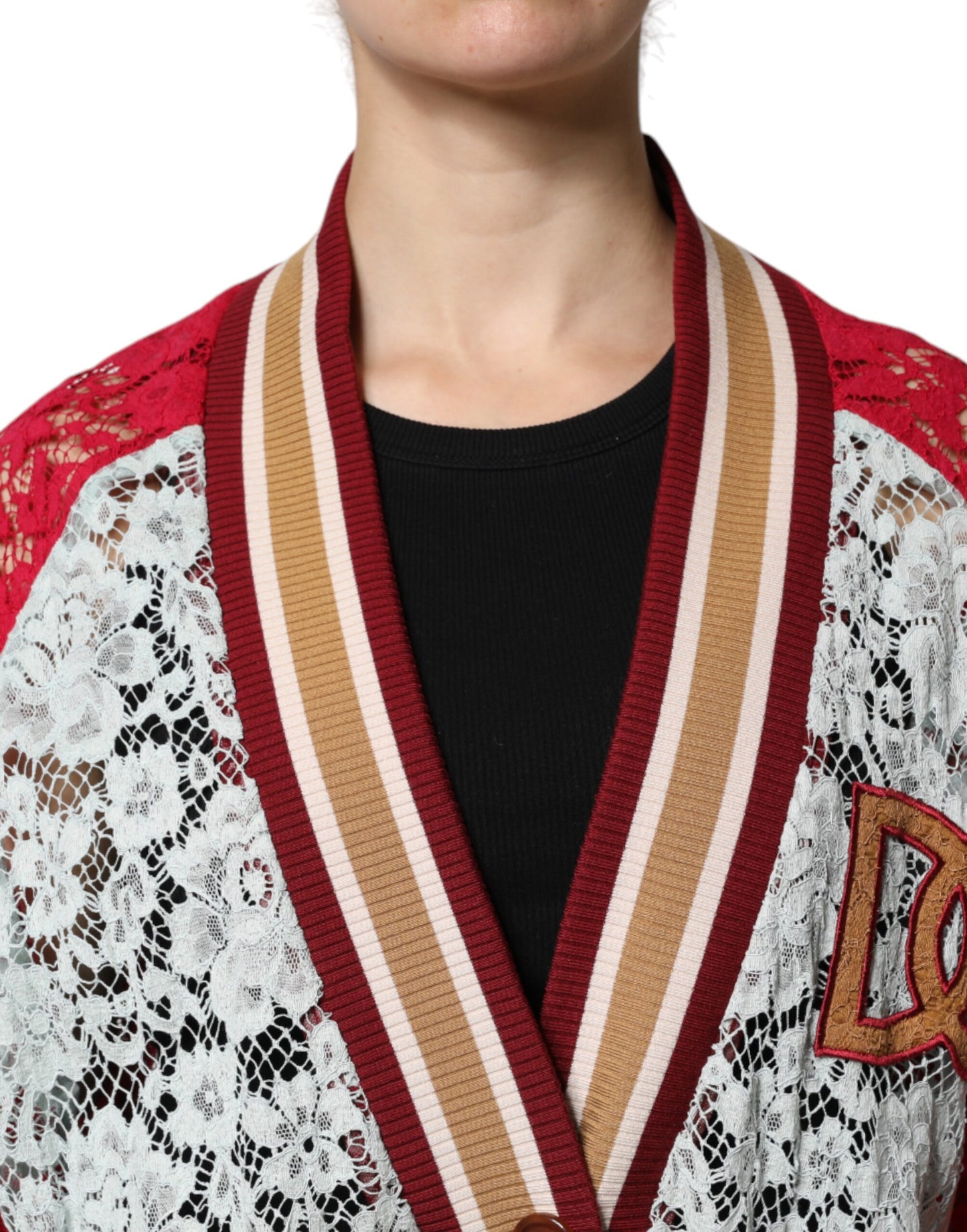 Dolce &amp; Gabbana Mehrfarbiger Cardigan-Pullover mit Blumenspitze
