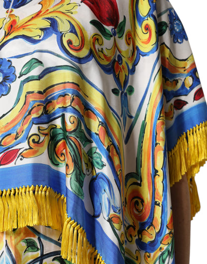 Dolce &amp; Gabbana – Mehrfarbiges Majolika-Kaftan-Maxikleid mit kurzen Ärmeln