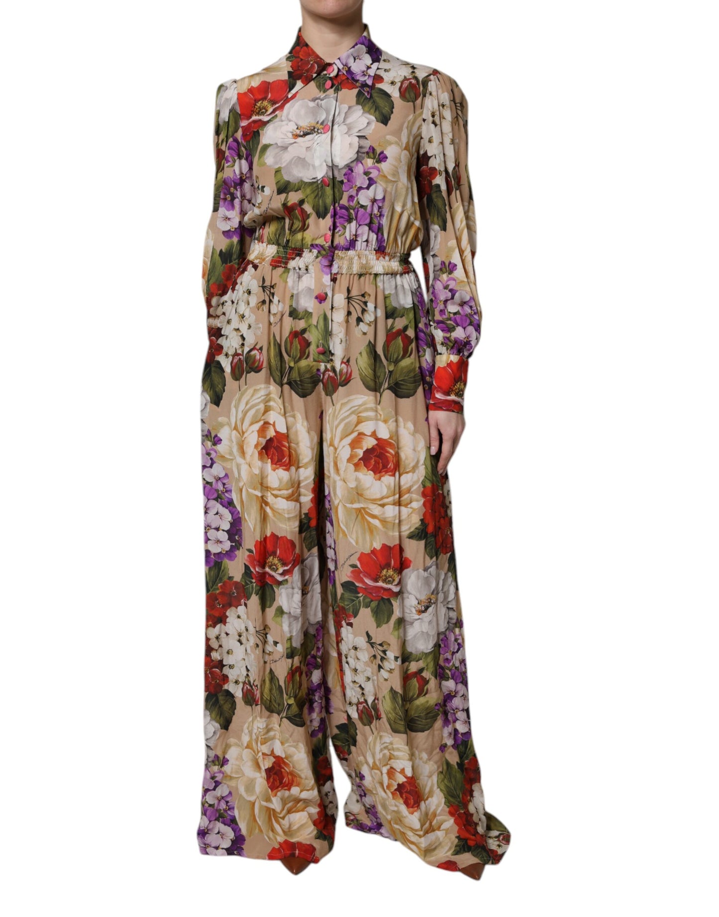 Dolce &amp; Gabbana – Mehrfarbiges Jumpsuit-Kleid mit weitem Bein und Blumenmuster