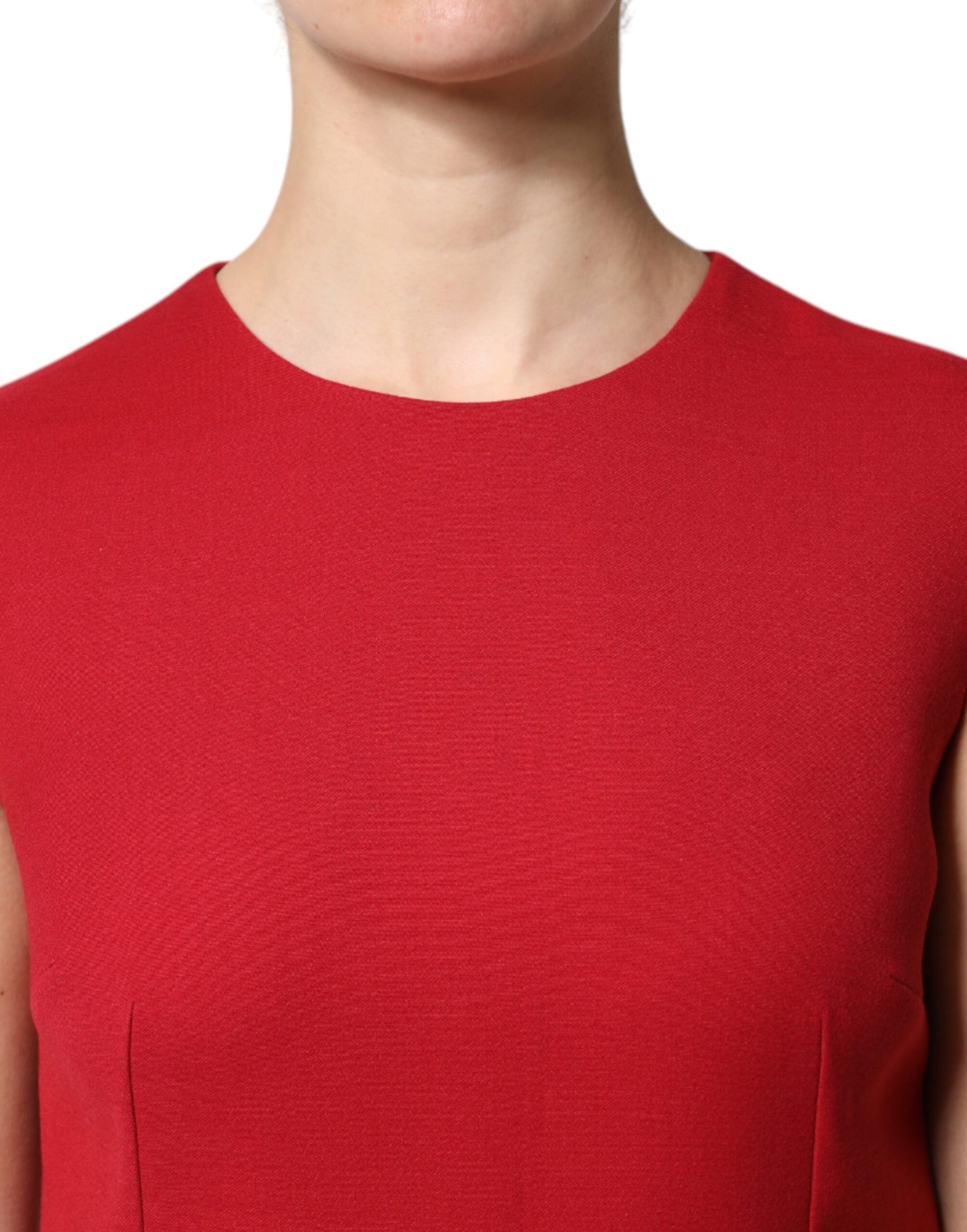Dolce &amp; Gabbana – Rotes, ärmelloses, knielanges A-Linien-Kleid aus Wolle