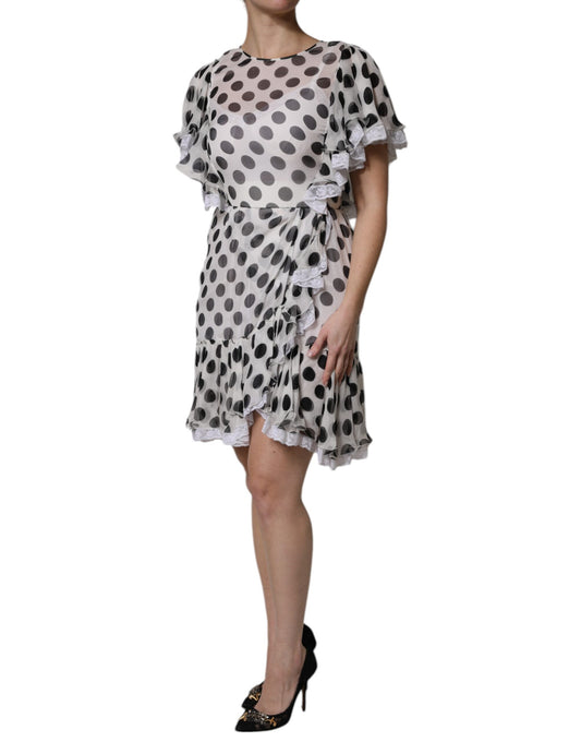 Dolce &amp; Gabbana – A-Linien-Kleid aus Seidenmischung mit weißen Punkten