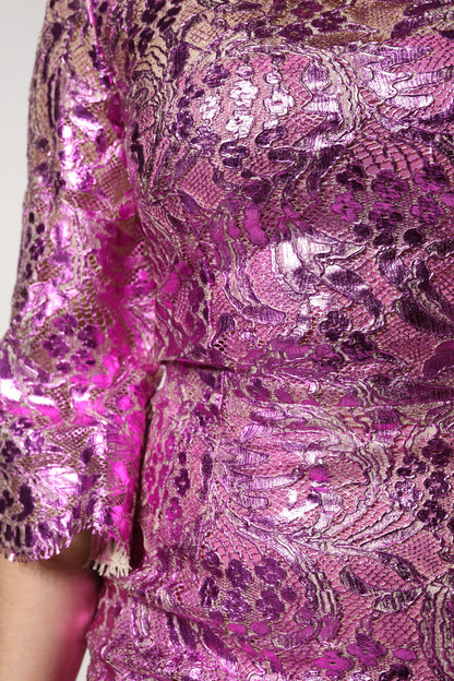 Dolce &amp; Gabbana – Mini-Etuikleid mit Blumenmuster in Metallic-Fuchsia