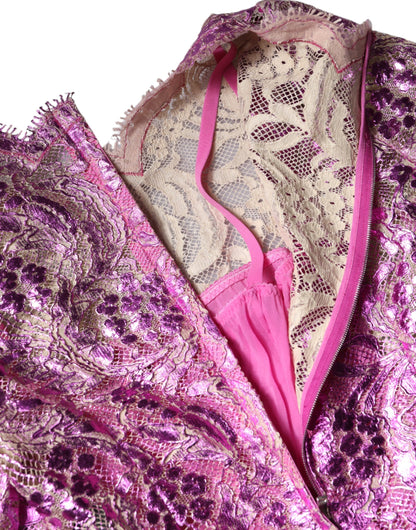 Dolce &amp; Gabbana – Mini-Etuikleid mit Blumenmuster in Metallic-Fuchsia