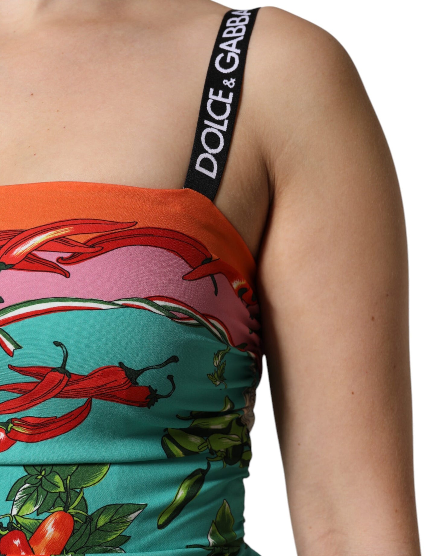 Dolce &amp; Gabbana – Ärmelloses Midikleid aus mehrfarbig bedruckter Seide