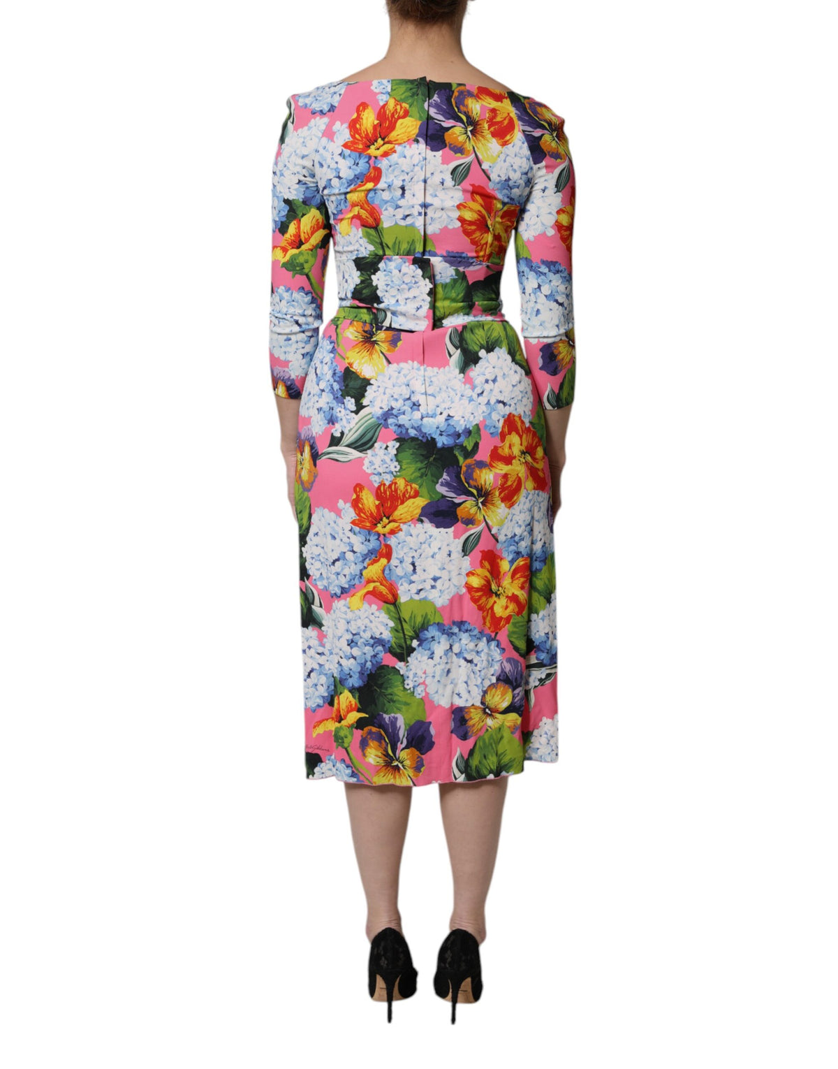 Dolce &amp; Gabbana – Mehrfarbiges Midikleid mit seitlichem Schlitz und Blumenmuster