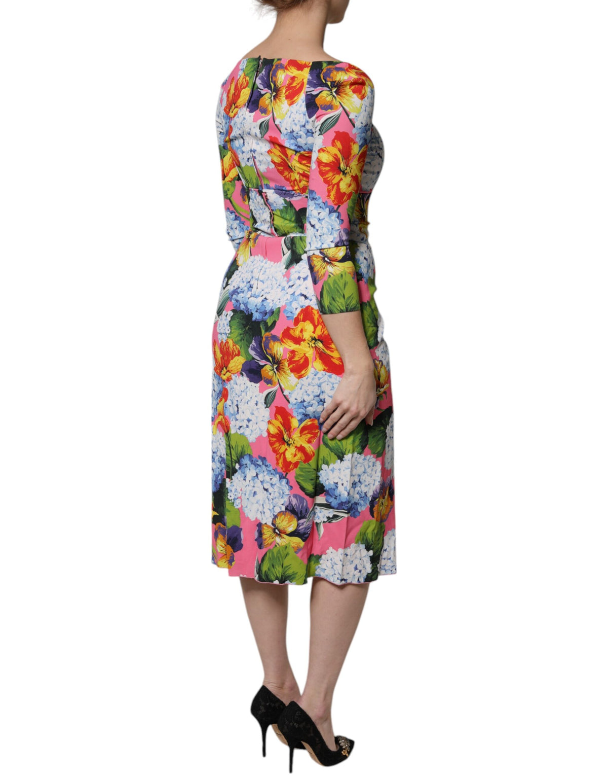 Dolce &amp; Gabbana – Mehrfarbiges Midikleid mit seitlichem Schlitz und Blumenmuster