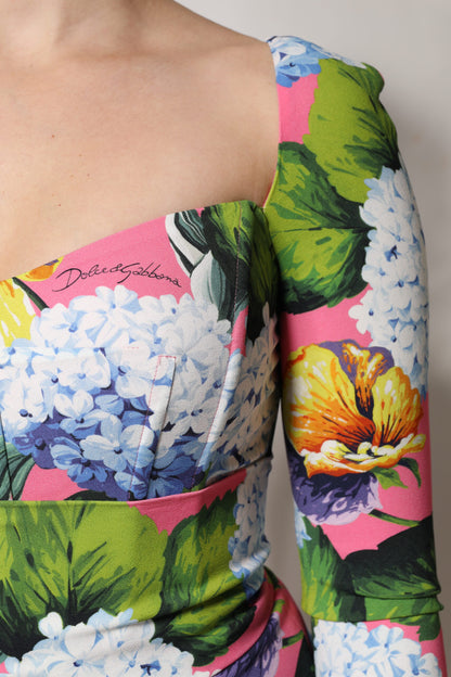 Dolce &amp; Gabbana – Mehrfarbiges Midikleid mit seitlichem Schlitz und Blumenmuster