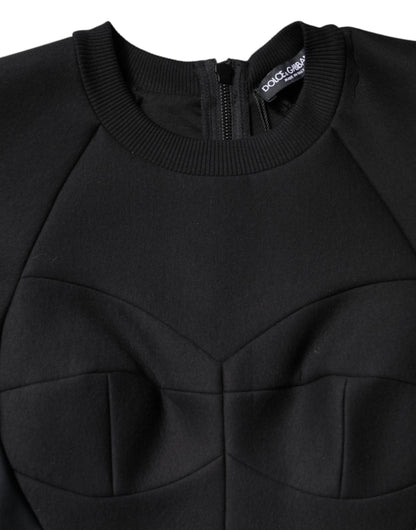 Dolce &amp; Gabbana – Schwarzes, langärmliges Minikleid in A-Linie aus Baumwolle