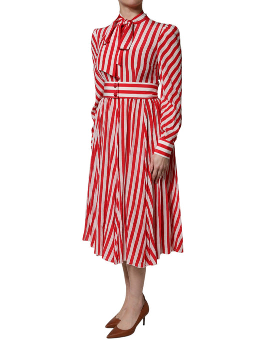Dolce &amp; Gabbana – Langärmliges Midikleid mit weißen und roten Streifen