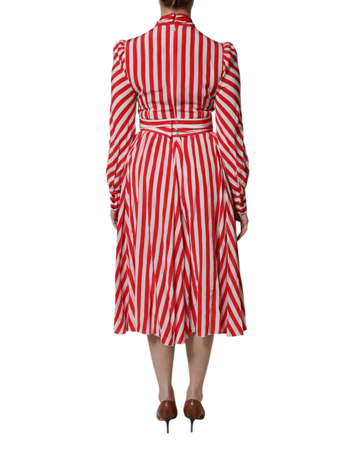 Dolce &amp; Gabbana – Langärmliges Midikleid mit weißen und roten Streifen
