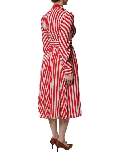 Dolce &amp; Gabbana – Langärmliges Midikleid mit weißen und roten Streifen
