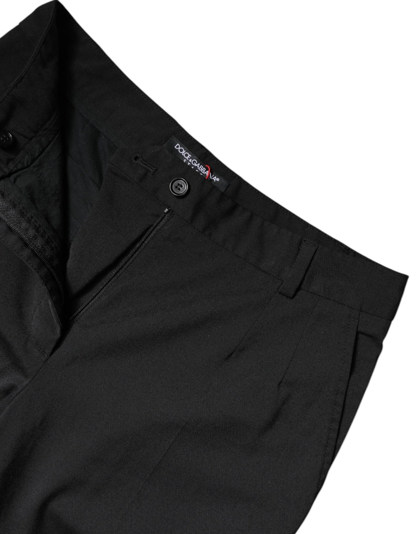 Dolce &amp; Gabbana Schwarze, schmale Hose aus Polyester mit hoher Taille