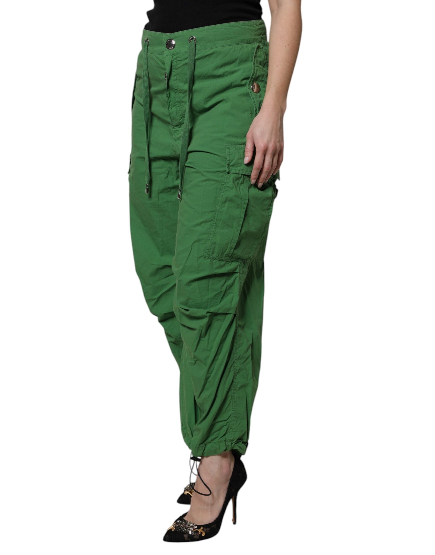 Dolce &amp; Gabbana Grüne Cargohose aus Baumwolle mit hoher Taille