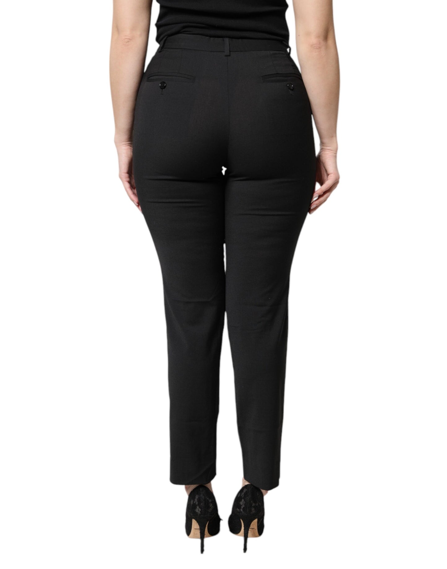 Dolce &amp; Gabbana Schwarze, schmale Hose aus Polyester mit hoher Taille