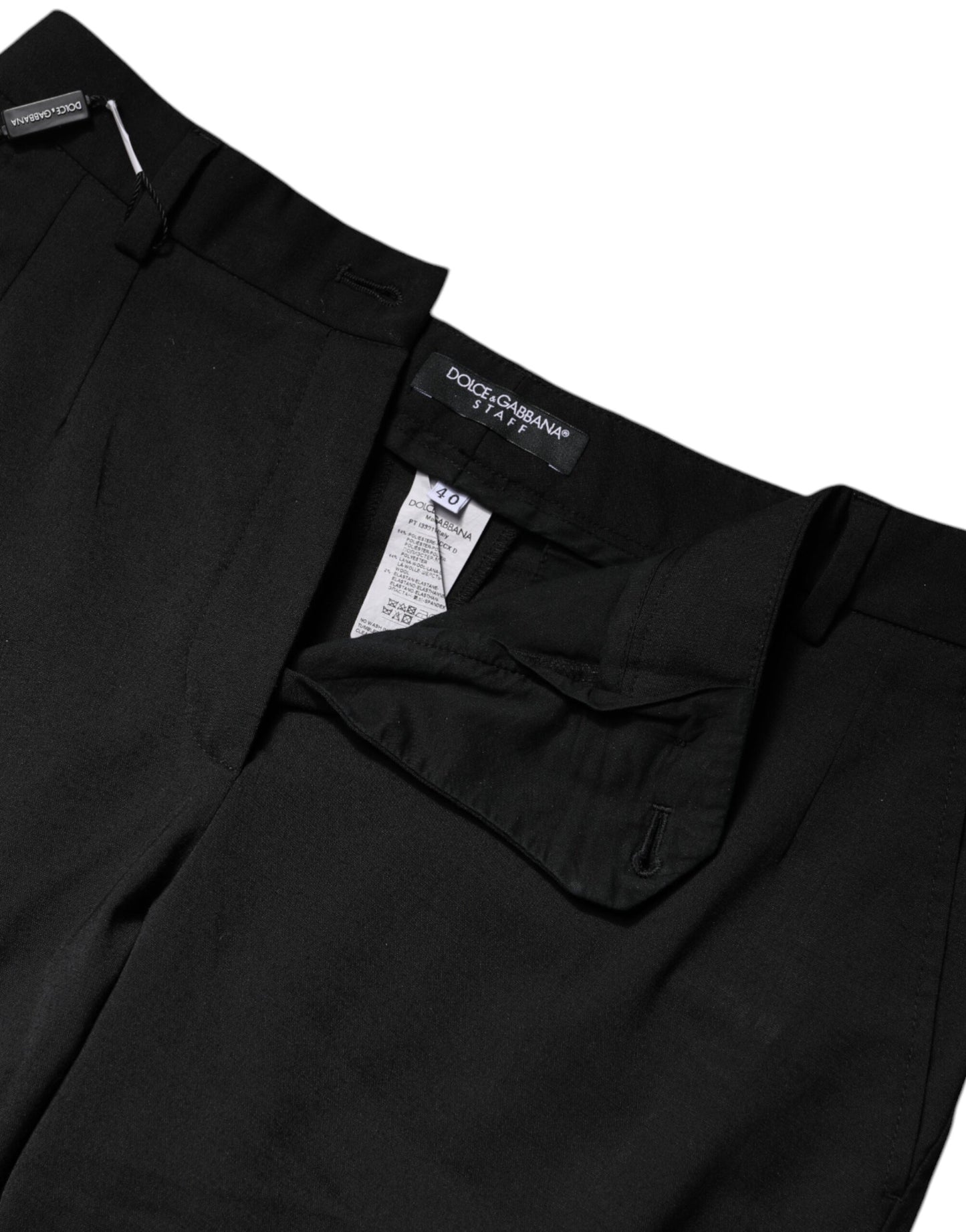 Dolce &amp; Gabbana Schwarze, schmale Hose aus Polyester mit hoher Taille