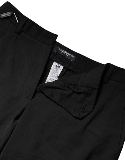 Dolce &amp; Gabbana Schwarze, schmale Hose aus Polyester mit hoher Taille