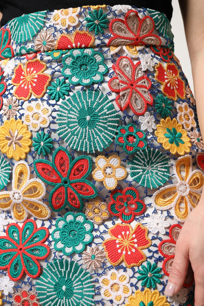 Dolce &amp; Gabbana, mehrfarbiger Minirock mit Blumenspitze und hoher Taille