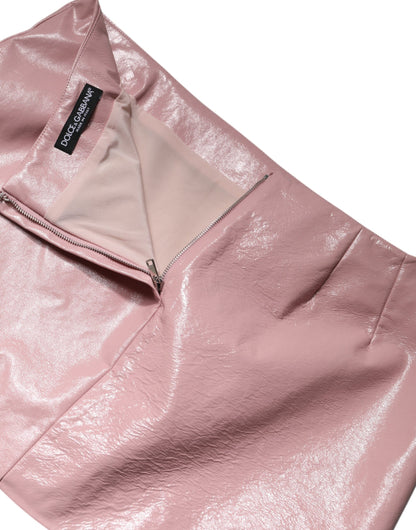 Dolce &amp; Gabbana – Minirock aus glänzend rosa Baumwolle mit hoher Taille