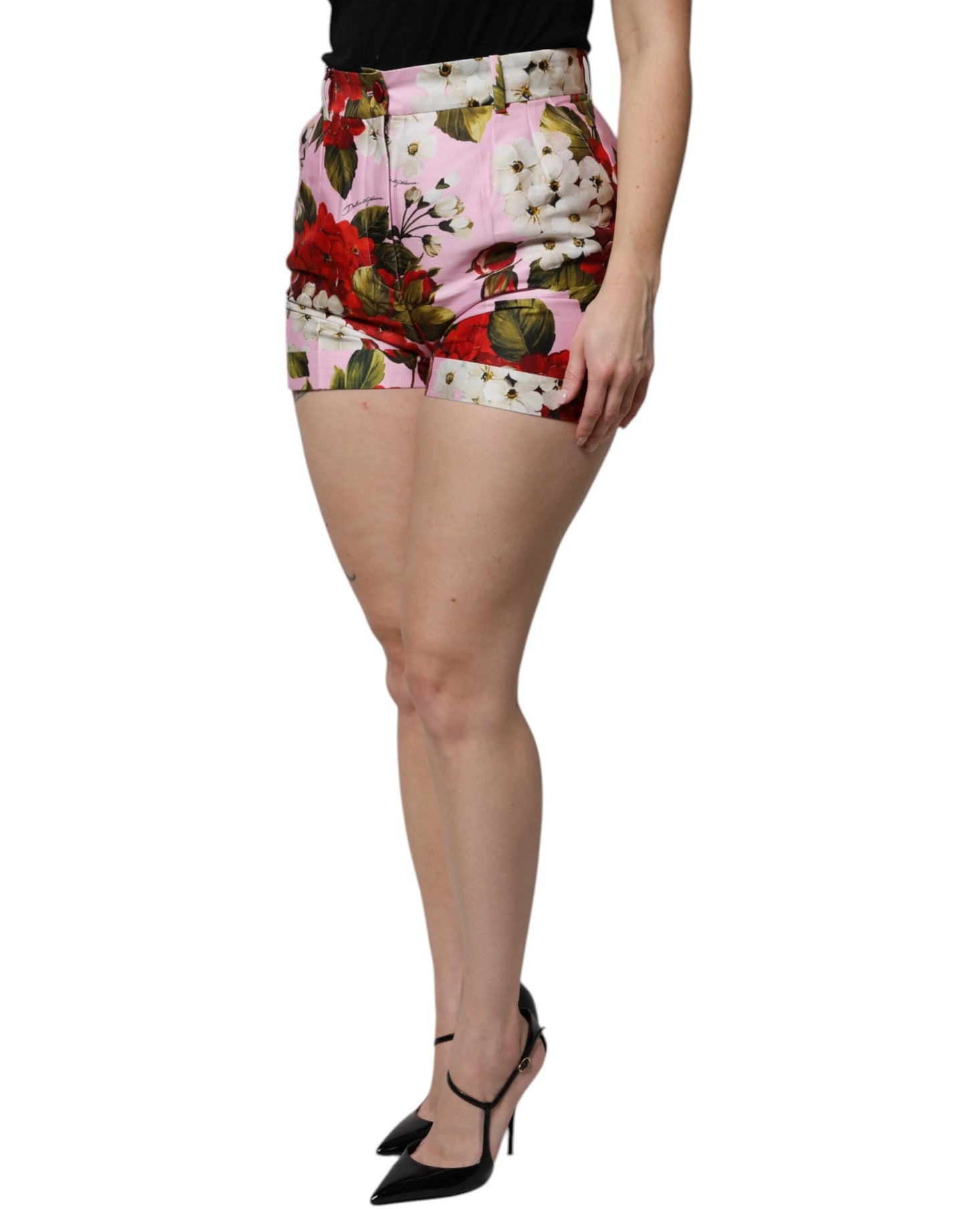 Dolce &amp; Gabbana – Hotpants mit hoher Taille und Blumenmuster in Rosa