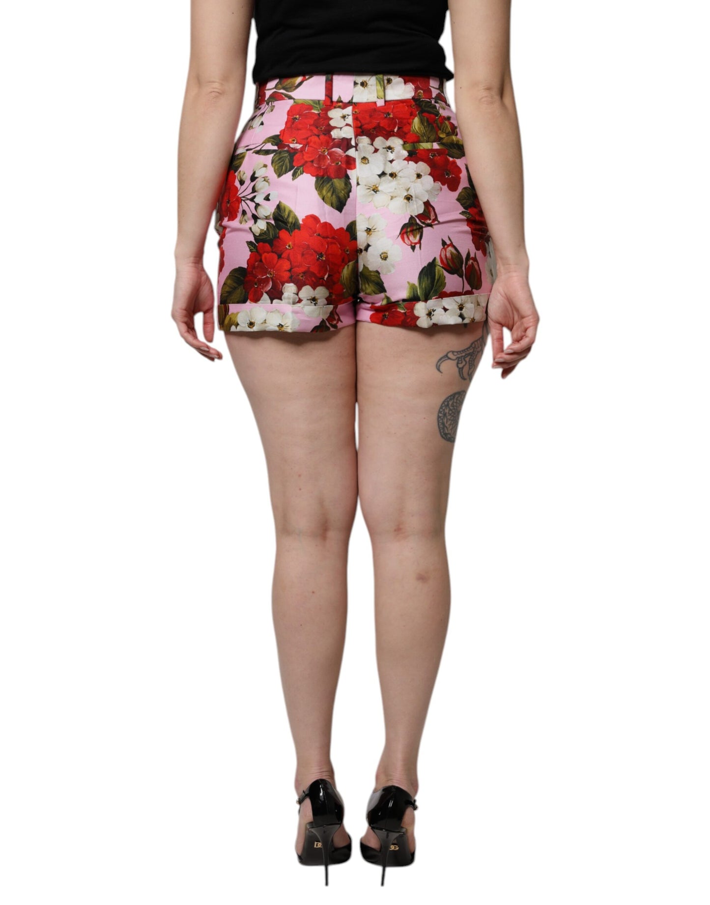 Dolce &amp; Gabbana – Hotpants mit hoher Taille und Blumenmuster in Rosa