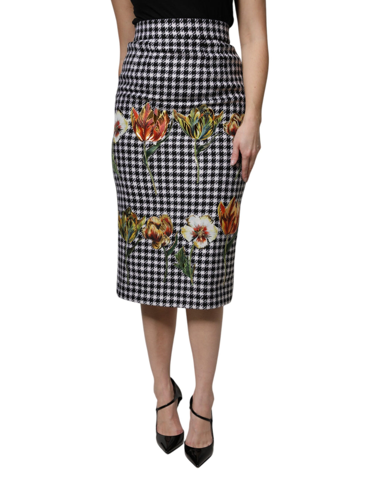 Dolce &amp; Gabbana Bleistiftrock mit mehrfarbigem Blumendruck und hoher Taille