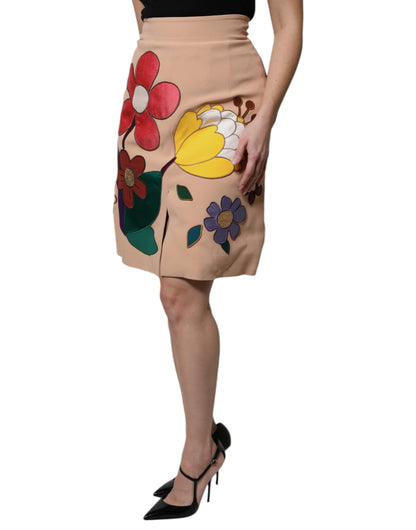 Dolce &amp; Gabbana Beigefarbener Bleistiftrock mit Blumenmuster und hoher Taille