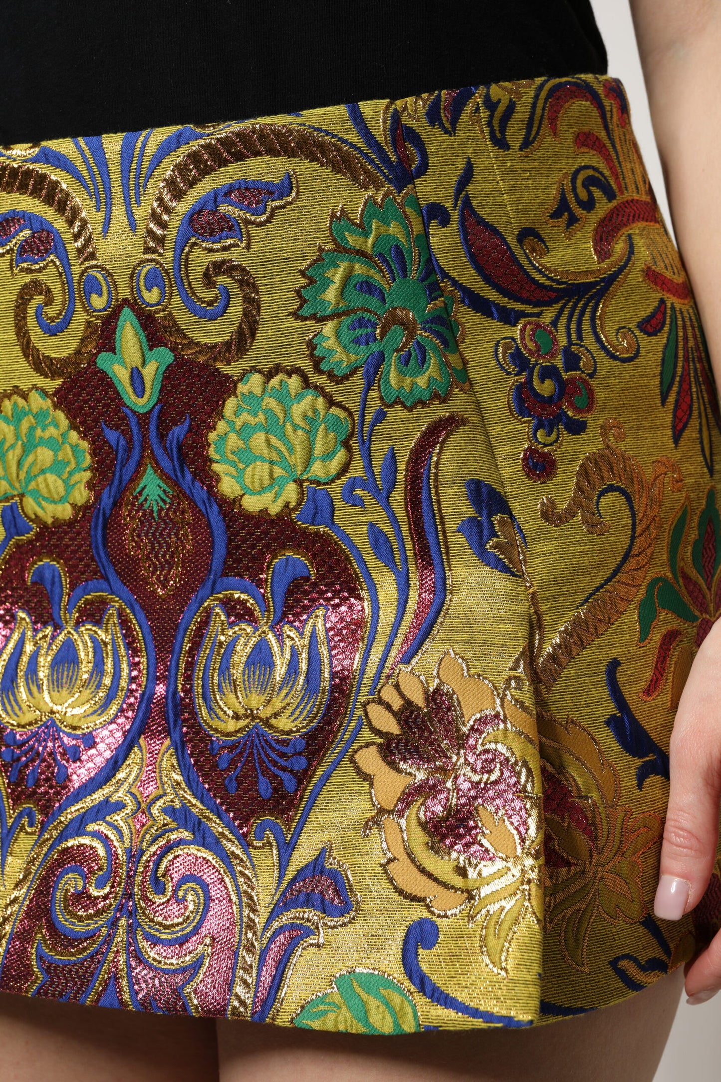 Dolce &amp; Gabbana – Mehrfarbiger Minirock aus Jacquard mit Blumenmuster und mittlerer Taille