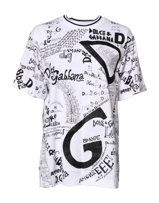 Dolce &amp; Gabbana – Weißes Baumwoll-T-Shirt mit Rundhalsausschnitt und Graffiti-Print