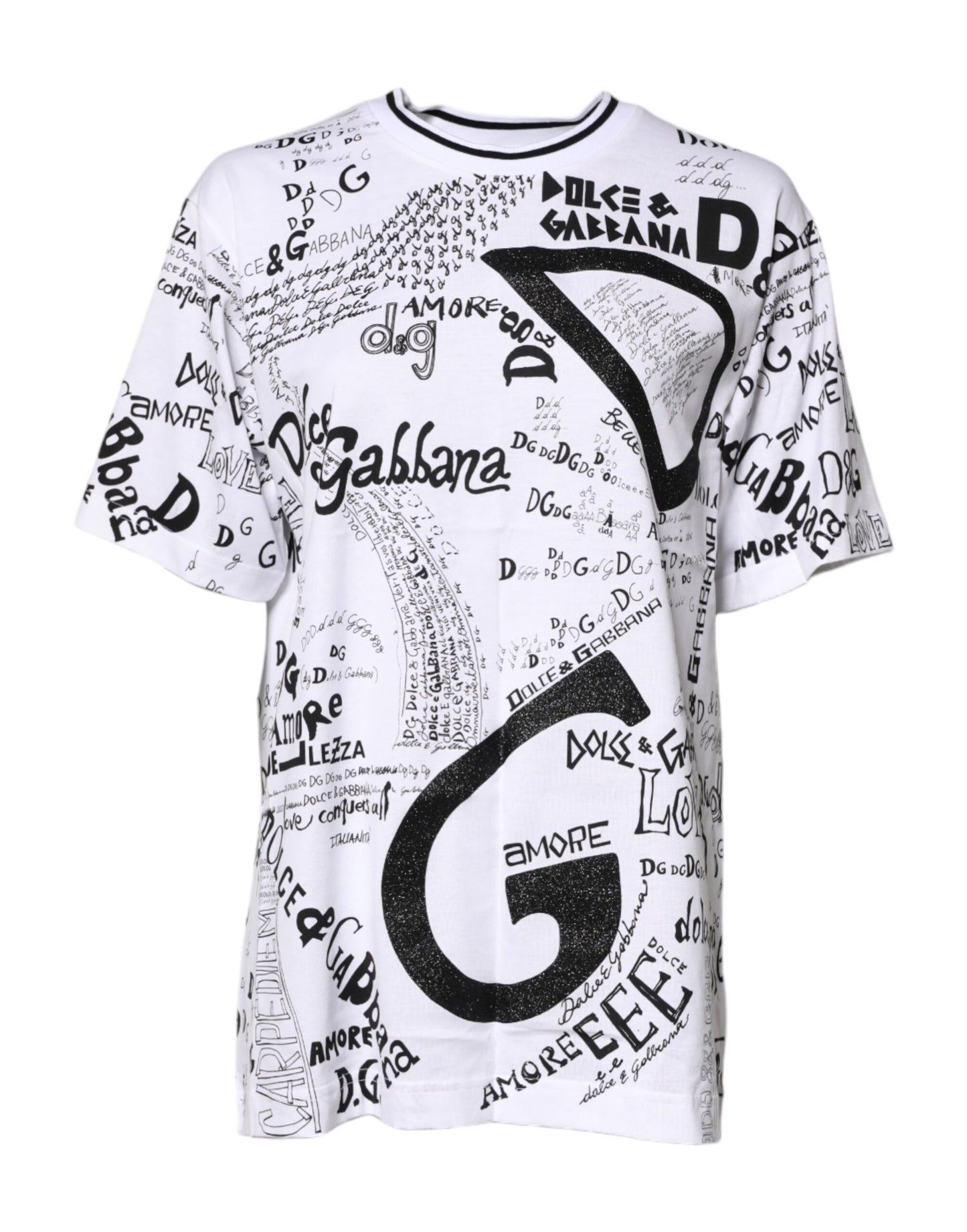 Dolce &amp; Gabbana – Weißes Baumwoll-T-Shirt mit Rundhalsausschnitt und Graffiti-Print