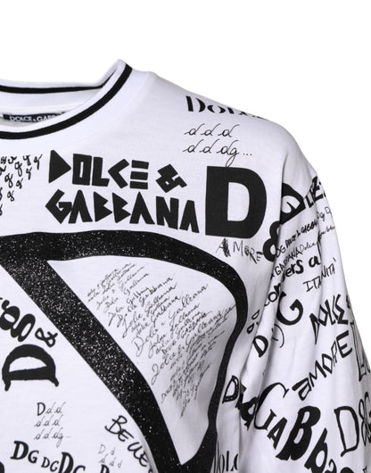 Dolce &amp; Gabbana – Weißes Baumwoll-T-Shirt mit Rundhalsausschnitt und Graffiti-Print