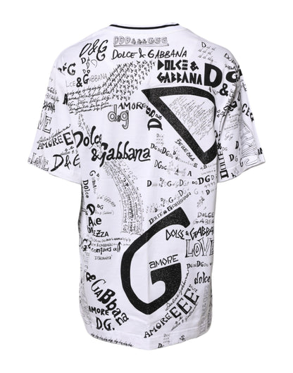 Dolce &amp; Gabbana – Weißes Baumwoll-T-Shirt mit Rundhalsausschnitt und Graffiti-Print