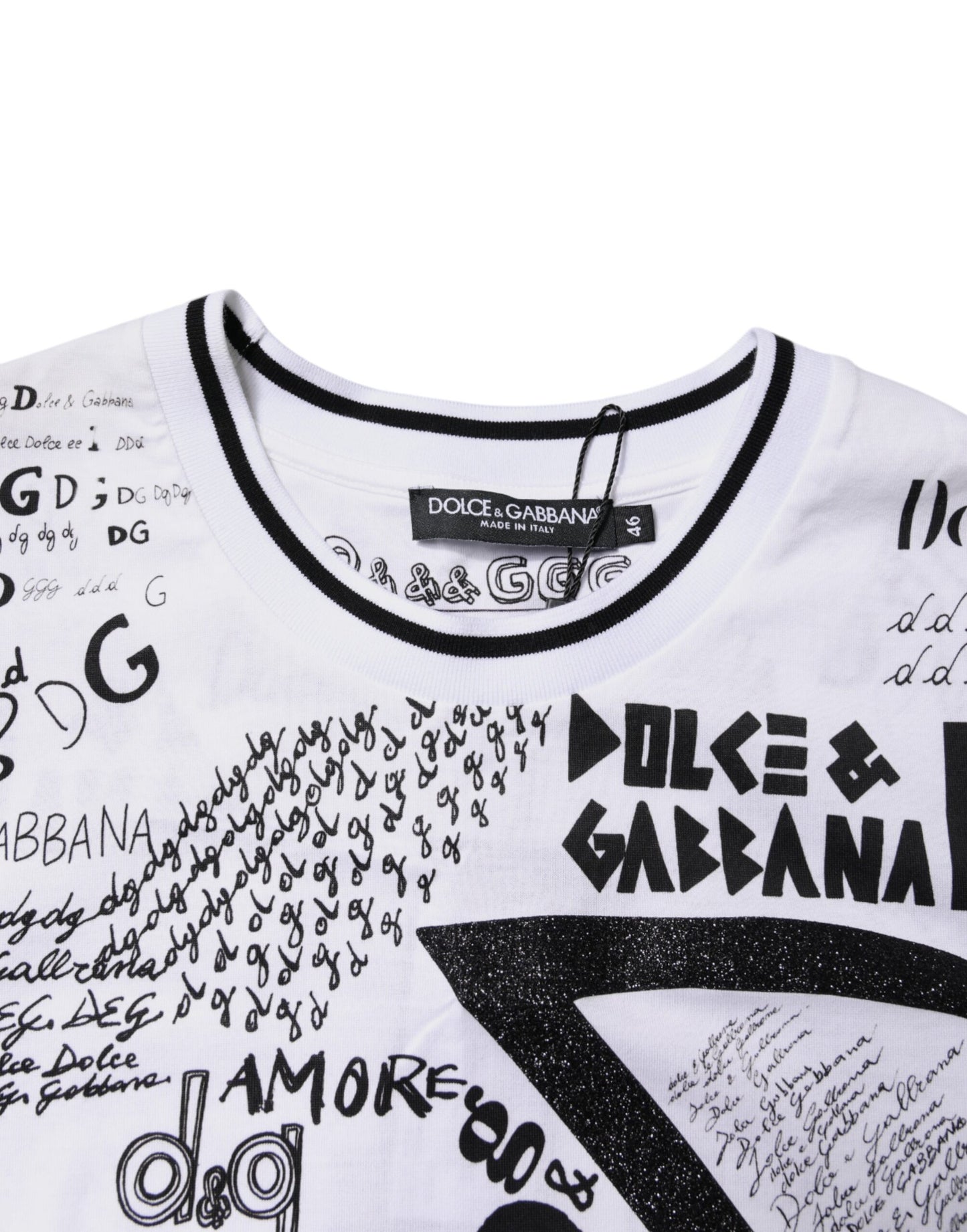 Dolce &amp; Gabbana – Weißes Baumwoll-T-Shirt mit Rundhalsausschnitt und Graffiti-Print