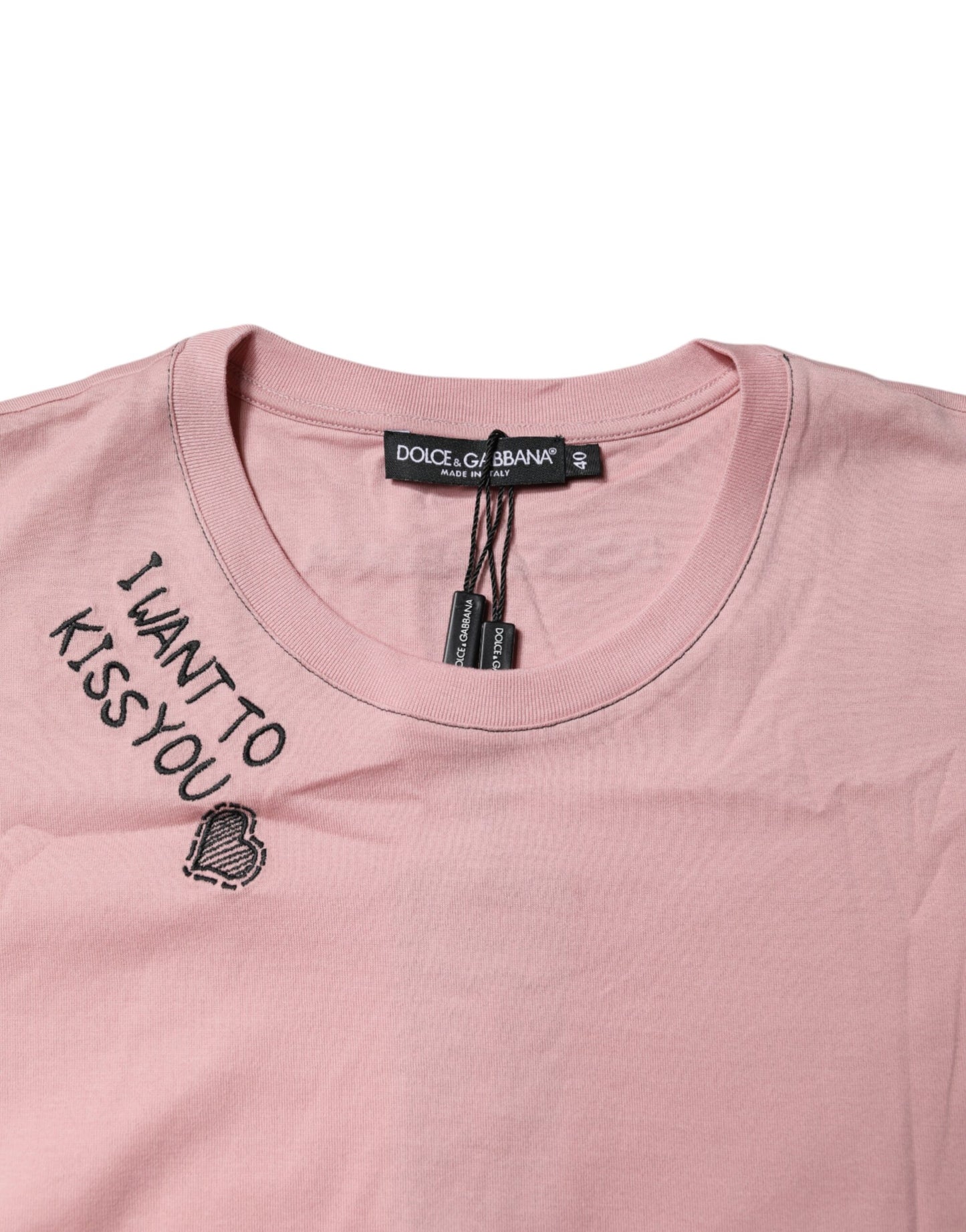 Dolce &amp; Gabbana – Rosafarbenes Baumwoll-T-Shirt mit Rundhalsausschnitt und Logo-Print