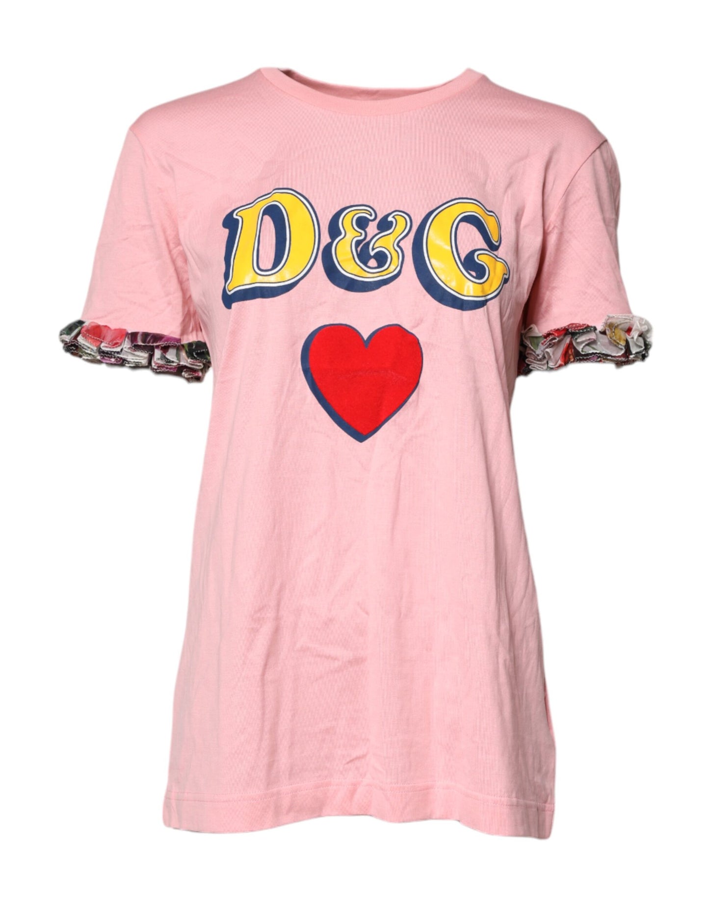 Dolce &amp; Gabbana – Rosafarbenes T-Shirt aus Baumwolle mit Rundhalsausschnitt und Logodruck