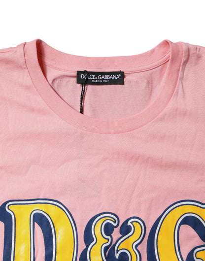 Dolce &amp; Gabbana – Rosafarbenes T-Shirt aus Baumwolle mit Rundhalsausschnitt und Logodruck