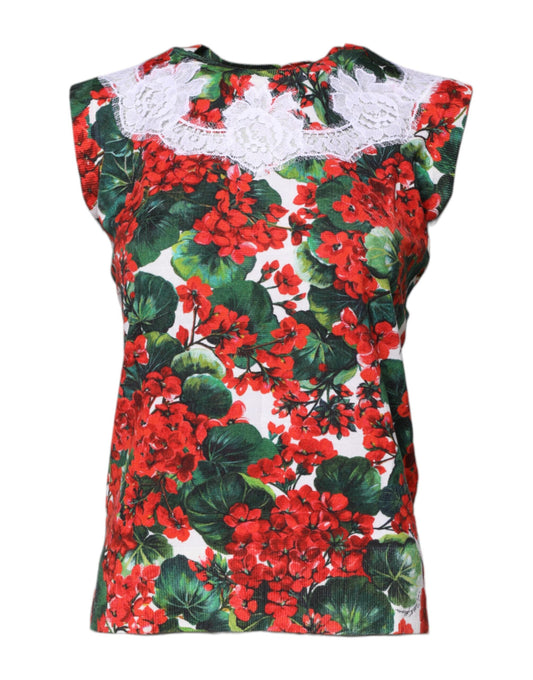 Dolce &amp; Gabbana, mehrfarbiges, ärmelloses Tanktop mit Blumenspitze