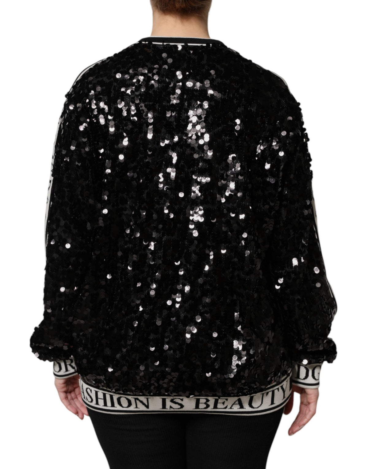 Dolce &amp; Gabbana – Schwarzer Pullover mit Pailletten „DG Queen“