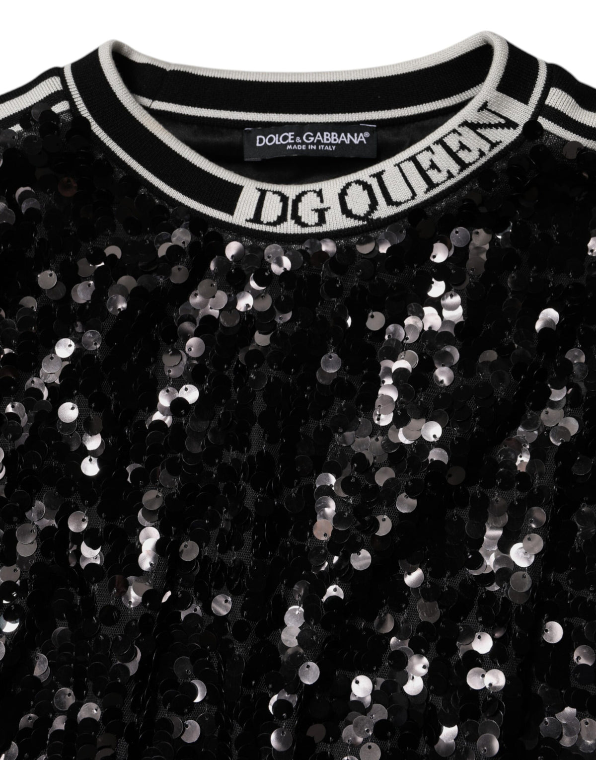 Dolce &amp; Gabbana – Schwarzer Pullover mit Pailletten „DG Queen“